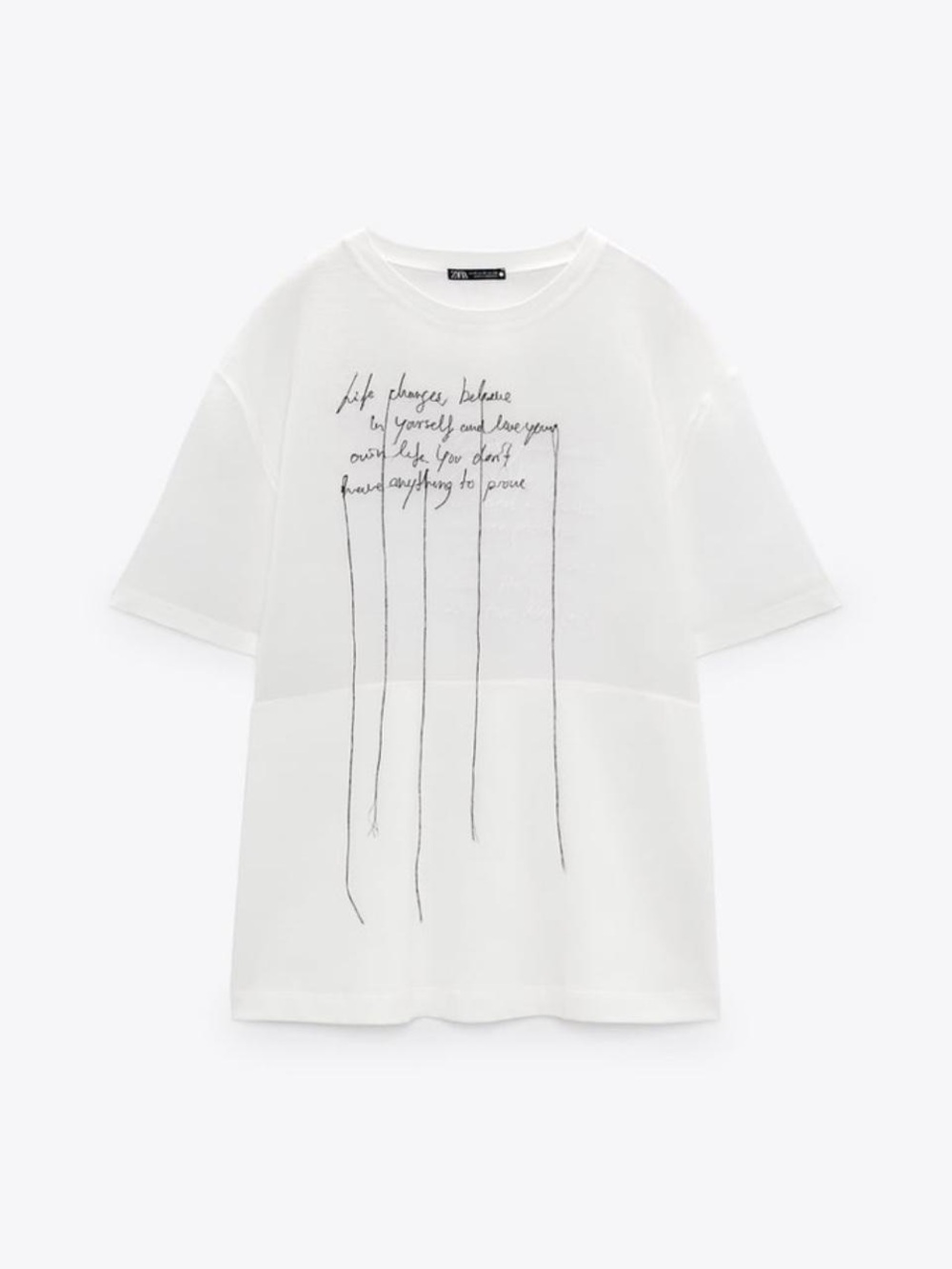 Zara Sheer Contrast Embroidered Tshirt
